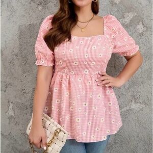 NWOT-PINK GINGHAM BABYDOLL TOP-SIZE 2X